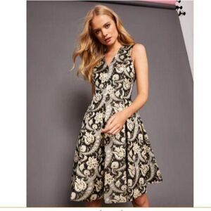 Ted Baker Ornate Paisley V-Neck Metallic Sleeveless Fit N Flare Dress US Size 12